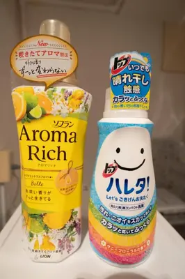 two bottles of almond milk and a bottle of orange juice at Jarudan in Tokyo