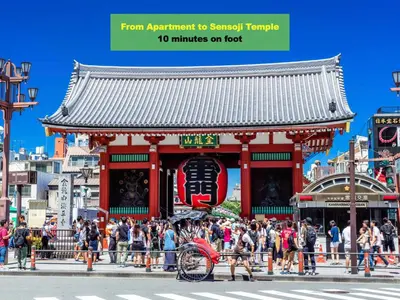 a group of people standing in front of a temple at Love Asakusa Downtown 2bedroom Asakusa Kuramae train 3mins in Tokyo