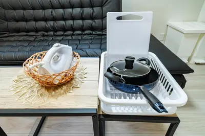 a coffee table with a utensils on it at 83, Higashi-Yotsugi 3, Entire house for rent in Tokyo