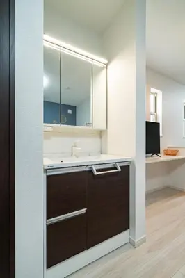 a bathroom with a sink and a mirror at 83, Higashi-Yotsugi 3, Entire house for rent in Tokyo