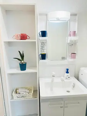 a bathroom with a sink and a mirror at \u4e0a\u91ce\u60a0\u60a0\u4e4b\u5bb6 \u8cb8\u520775\u5e73\u7c732Ldk \u6d45\u8349\u5bfa \u96f7\u9580\u5f92\u6b69\u570f \u79cb\u8449\u539f,\u65b0\u5bbf,\u9280\u5ea7,\u30c7\u30a3\u30ba\u30cb\u30fc\u30e9\u30f3\u30c9\u8fd1\u3044 in Tokyo