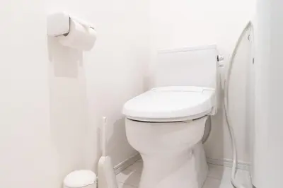 a white toilet in a bathroom with a toilet paper roll at Luna\u4e21\u56fd in Tokyo