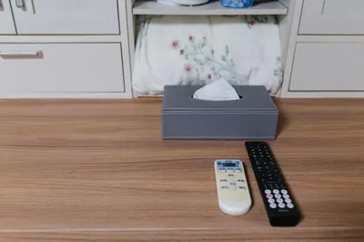 a remote control sitting next to a box and a remote controller at King bed house 5mins from Ikebukuro by train in Tokyo