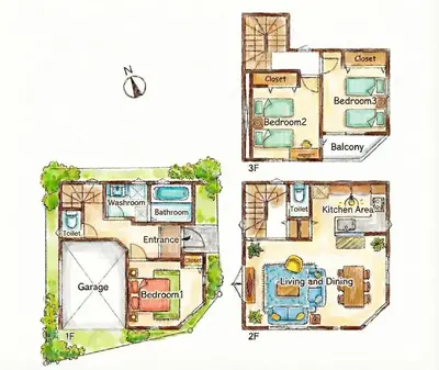 a floor plan of a villa with at Brand New Modern Haven 7-Min Walk to Shinkoenji Station 9-Min Train to Shinjuku in Tokyo