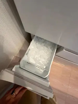 a white refrigerator with its door open and a person holding it at \u798f\u5409\u5c4b in Tokyo