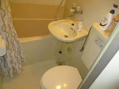 a small bathroom with a toilet and a sink at \u30e9\u30a4\u30aa\u30f3\u30ba\u30de\u30f3\u30b7\u30e7\u30f3\u9053\u7384\u5742a in Tokyo
