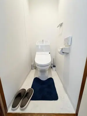 a bathroom with a toilet with a blue rug at \u672c\u753a1\u4e01\u76eeB Honcho 1-chome b in Tokyo