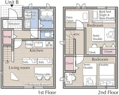 two floor plans of a house at Kamata332 \u84b2\u7530\u99c5\u306e2LDK\u30a2\u30d1\u30fc\u30c8\u30e1\u30f3\u30c8 \u7fbd\u75308min \u54c1\u5ddd8min in Tokyo