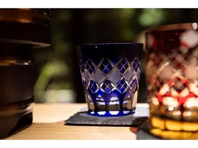 a blue glass sitting on top of a table at Prostyle Ryokan Tokyo Asakusa - Vacation STAY 48263v in Tokyo