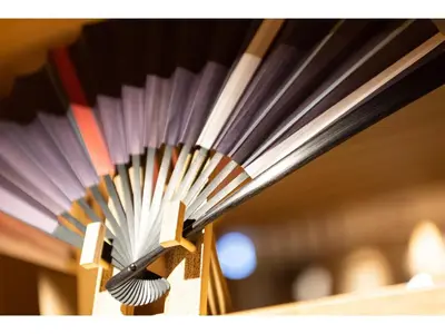 a close up of a fan on a shelf at Prostyle Ryokan Tokyo Asakusa - Vacation STAY 48263v in Tokyo