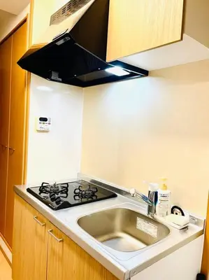 a kitchen with a sink and a stove at \u65e5\u672c\u306e\u4e0b\u753a\u65b0\u5c0f\u5ca9\u30c7\u30e1\u30c6\u30eb202 in Tokyo