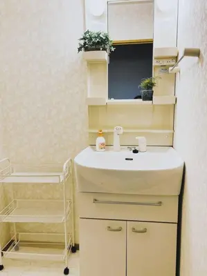 a bathroom with a sink and a mirror at \u65e5\u672c\u306e\u4e0b\u753a\u65b0\u5c0f\u5ca9\u30c7\u30e1\u30c6\u30eb202 in Tokyo