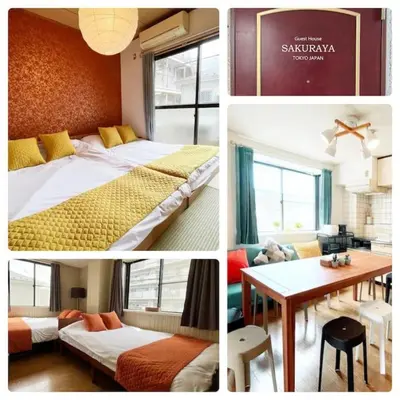 a collage of four pictures of a hotel room at \u7acb\u77f35\u4e01\u76eem201 in Tokyo