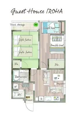 a floor plan of a first floor of a house at \u7acb\u77f35\u4e01\u76eem401 in Tokyo