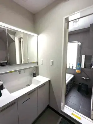 a bathroom with a sink and a large mirror at Senzoku 21 - Vacation STAY 69137v in Tokyo
