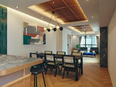 a dining room with black chairs and a table at illi Surp Shiba-Park in Tokyo