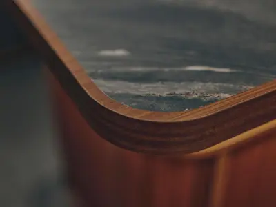 a close up of a wooden table with a wooden at illi Surp Shiba-Park in Tokyo