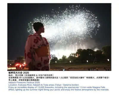 a man standing in front of a fireworks display at QH302, Newly renovated hotel, direct access to Ueno, Asakusa, Disneyland, Airport in Tokyo