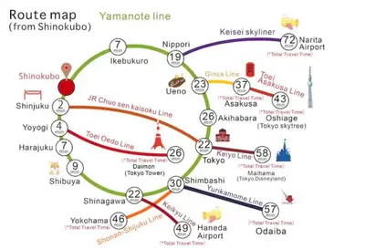 a map of the route map from shambles at \u65b0\u5bbf\u5e02\u4e2d\u5fc3\u6b4c\u821e\u4f0e\u5ba2\u623f\u6e90\u51fa\u884c\u4fbf\u5229\u514d\u8d39Wi-Fi in Tokyo