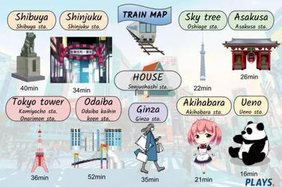 a map of famous cities and landmarks in anime at \u5343\u4f4f\u6cb3\u539f\u753a2f 3f in Tokyo