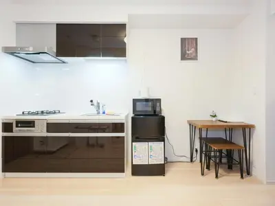 a kitchen with a sink and a stove top oven at Shinjuku Tokyo Holiday Hotel in Tokyo