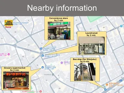 a map of the location of a nearby information at FIKA Shibuya Honmachi 101 in Tokyo