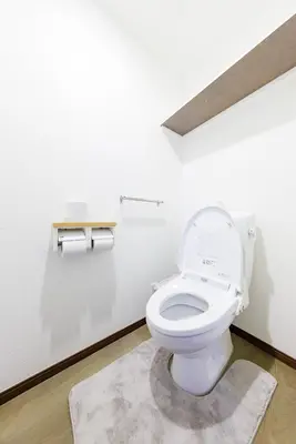 a white toilet in a bathroom with a rug at Walk to Asakusa, Sky tree MAX16P in Tokyo