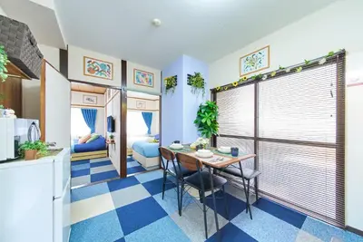 a kitchen and dining room with a table and chairs at Belmont 201 3min to Station Easy Access Ueno Asakusa Skytree Sleeps 5 in Tokyo