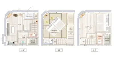 a floor plan of a condo with diagrams at NewOpen! \u99c5\u5f92\u6b691\u5206 \u6c60\u888b\u30a8\u30ea\u30a2 60\u5e73\u7c73\u6700\u59278\u540d\u5bbf\u6cca\u53ef\u80fd \u548c\u98a8\u30e2\u30c0\u30f3 in Tokyo
