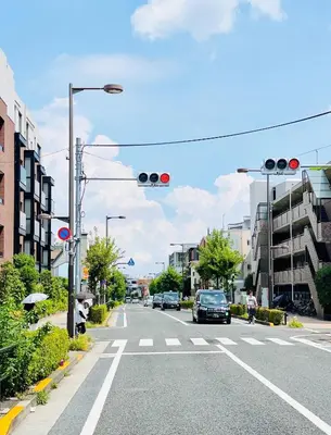 a street with cars stopped at a traffic light at Alo BnB 14 - Cats and Coffee - Near Shibuya ! Self check-in in Tokyo