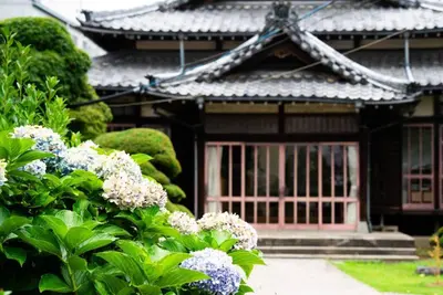 an asian building with a gate and flowers in front of it at \u65b0\u5bbf\u4e00\u7ad95\u5206\u949f-104-\u9910\u9986\u8d2d\u7269\u8857-\u5b89\u9759\u54c1\u8d28\u516c\u5bd3-\u76f4\u8fbe\u7687\u5c45\u79cb\u53f6\u539f in Tokyo