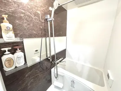 a bathroom with a white toilet and a mirror at \u30bf\u30b9\u30adsmart\u795e\u697d\u5742II in Tokyo