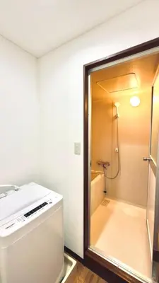 a bathroom with a shower with a toilet and a sink at Asakusa City Heim in Tokyo