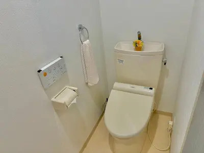 a bathroom with a toilet with a roll of toilet paper at Luna House ASAKUSA TOKYO SKYTREE in Tokyo