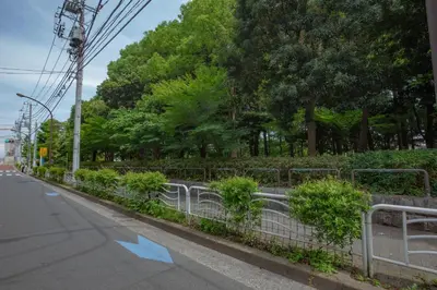 an empty street with a fence and some trees at Minutes from Sumiyoshi & Iconic Attractions & Sky Tree in Tokyo