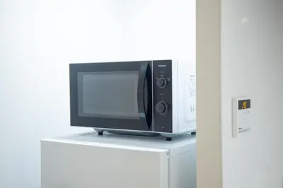 a microwave oven sitting on top of a refrigerator at Style Lab\u304a\u82b1\u8336\u5c4b1 in Tokyo