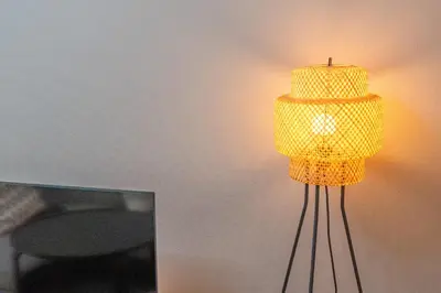 a yellow lamp sitting next to a tv at HOTEL Zephyr Yotsugi - Vacation STAY 67085v in Tokyo