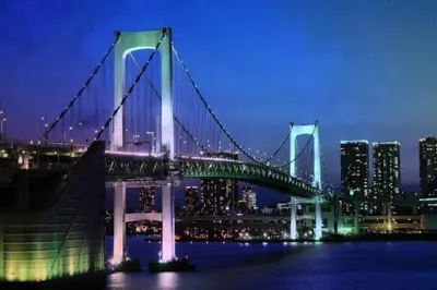 a bridge over the water with a city at night at \u97d3\u56fd\u65b0\u5927\u4e45\u4fdd\u901a\u308a\u3059\u3050\u306e\u4e00\u8ed2\u5bb6\u3067\u697d\u3057\u3080\u6771\u4eac\u65c5\u884c8\u540d\u69d8 Korea Shinokubo off the street A house for 8pax in Tokyo