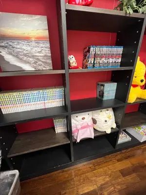 a book shelf with some dvds on it at Ikebukuro NO'3 in Tokyo