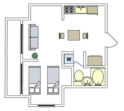 a floor plan of a house with furniture at 1 line to Asakusa! Projector, 5 mins walk from Togoshi-ginza Sta in Tokyo