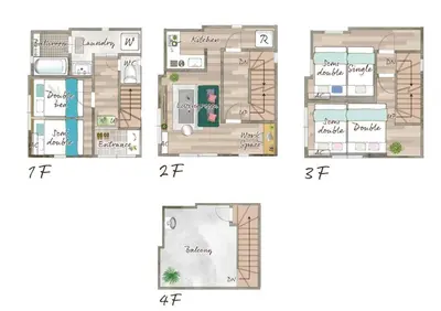 a floor plan of a house with diagrams at Tnw\u5317\u65b0\u5bbf4\u4e01\u76ee in Tokyo