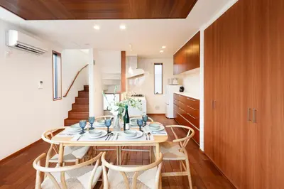 a kitchen and dining room with a table and chairs at Second Home KANAMECHO in Tokyo