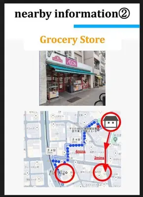 a map of a grocery store with a red arrow at AT Asakusa in Tokyo