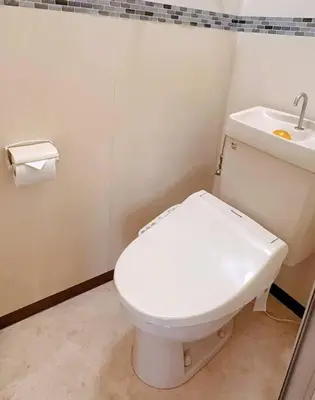 a bathroom with a white toilet and a sink at Oshiage Sta U-Court Kinshicho in Tokyo