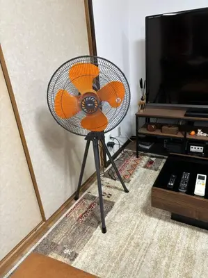 an orange fan sitting in a room next to a tv at \u6c60\u888b\u99c5\u307e\u3067\u96fb\u8eca\u30677\u5206 4LDK98m2 in Tokyo