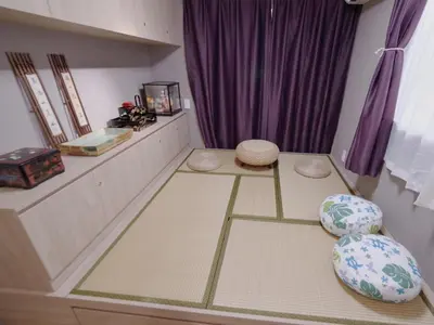 a room with two meditation mats on the floor at City Pal Sakurashinmachi - Vacation STAY 17753 in Tokyo