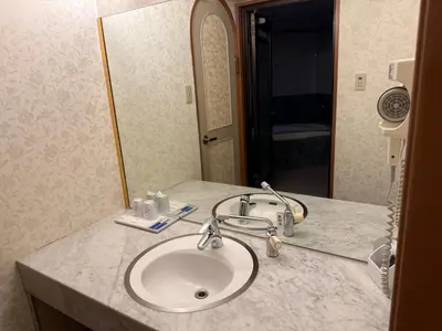a bathroom counter with a sink and a mirror at Hotel SUNROAD Adult Only in Tokyo