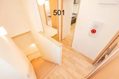 an overhead view of a staircase in a room with a stair at Newly build Family-APT , Shinjuku Shibuya Ueno in 15 minutes by train in Tokyo