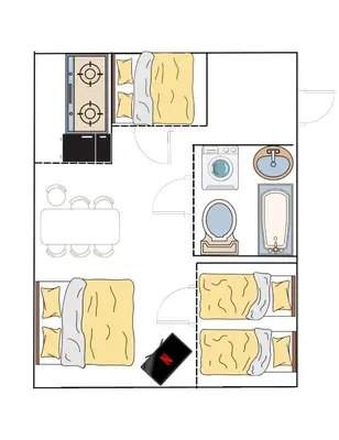 a floor plan of a bathroom with beds at Ema eve HOUSE in Tokyo