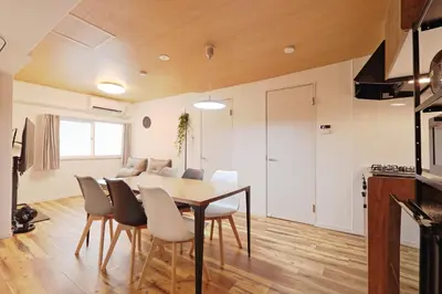 a kitchen and dining room with a table and chairs at V Close to Shinjuku Kabukicho Korean Town FrWIFI F in Tokyo